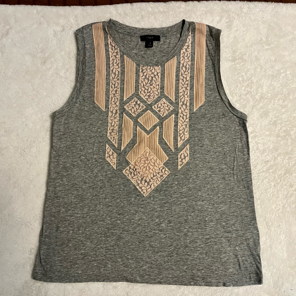 J. Crew women’s tank top grey with peach lace size small